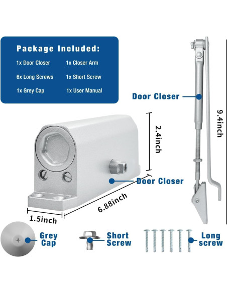 Cerradura automática Ougourim plateada para puertas 40-65 kg