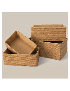 Cesta de Almacenamiento de Mimbre PROLAND Amarilla - Juego de 4