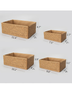 Cesta de Almacenamiento de Mimbre PROLAND Amarilla - Juego de 4 2