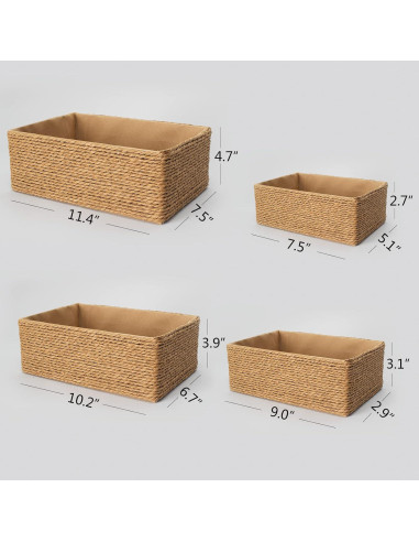 Cesta de Almacenamiento de Mimbre PROLAND Amarilla - Juego de 4