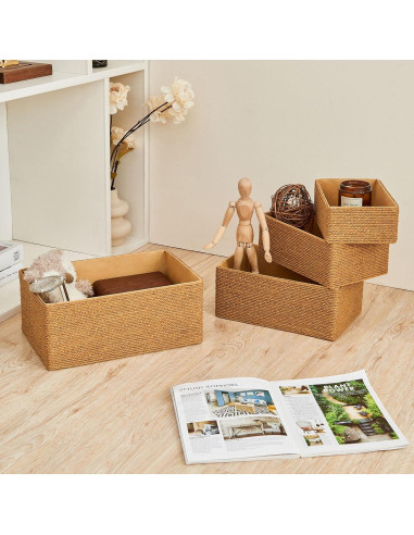 Cesta de Almacenamiento de Mimbre PROLAND Amarilla - Juego de 4