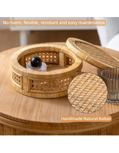 Juego de 2 Cajas Decorativas Boho HuiDao de Ratán Redondas 2