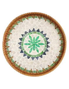 Bandeja Redonda de Ratán Mitoltpoci 30 cm con Madreperla