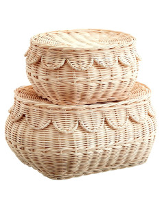 Cesta de Ratán Tejida a Mano Diullylomo con Tapa 36.8x25.4x15.2 cm