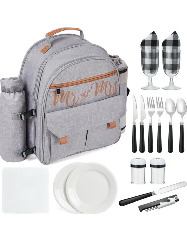 Mochila de Picnic Aislada AW BRIDAL 22L Gris para 2 Personas