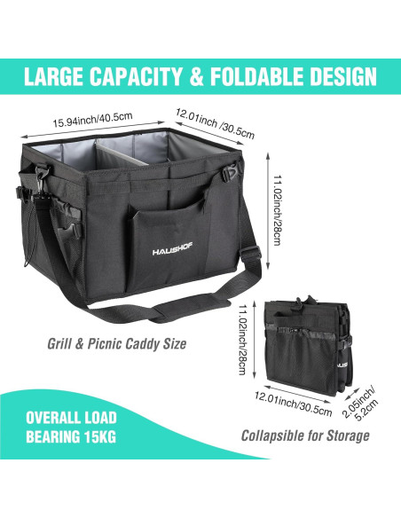 Caddy Grande para Parrilla y Picnic HAUSHOF Negro Plegable