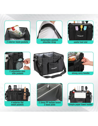 Caddy Grande para Parrilla y Picnic HAUSHOF Negro Plegable