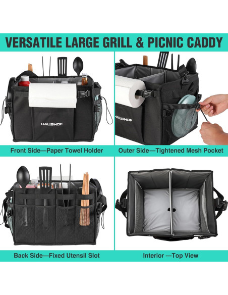 Caddy Grande para Parrilla y Picnic HAUSHOF Negro Plegable
