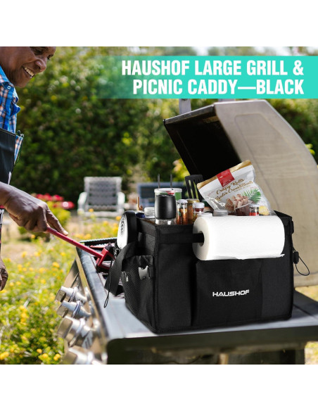 Caddy Grande para Parrilla y Picnic HAUSHOF Negro Plegable