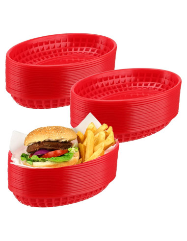 Paquete de 40 cestas de plástico HEIHAK rojas 22.9x14.5 cm