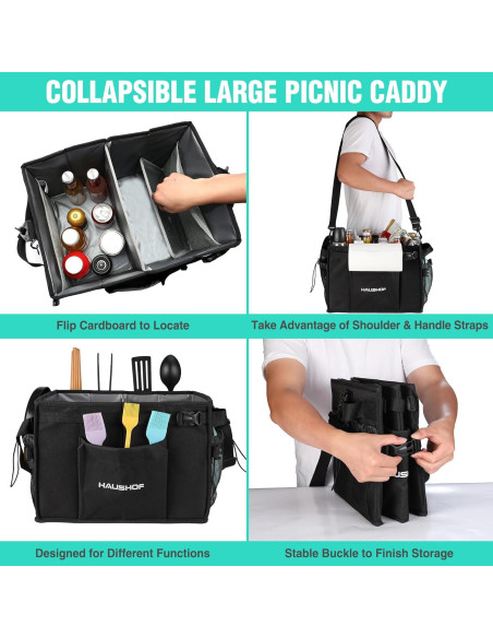 Caddy Grande para Parrilla y Picnic HAUSHOF Negro Plegable