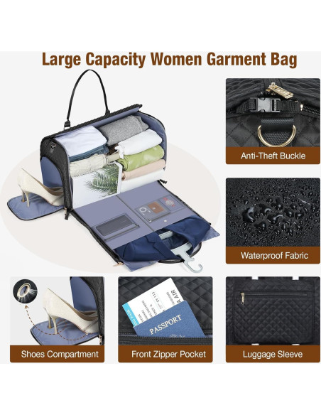 Bolsa de Ropa de Viaje Lekespring 64x28cm Negra 2 en 1