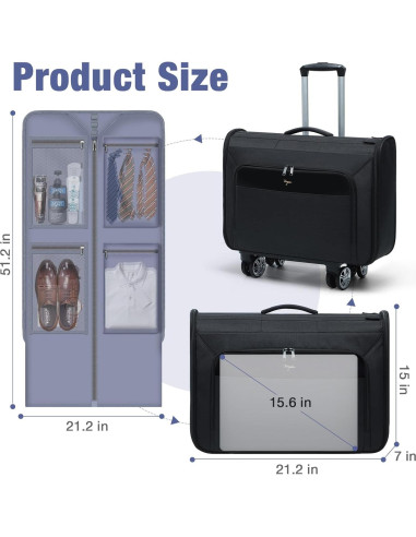 Bolsa de Ropa con Ruedas Tonyeee 3 en 1 Negra 130 cm