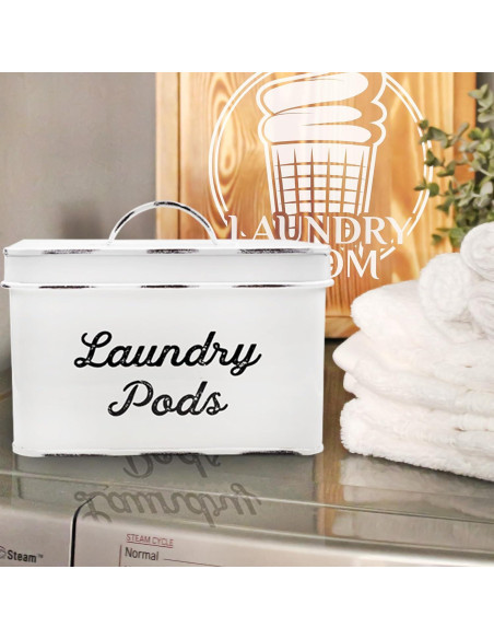 Contenedor de Almacenamiento para Pods de Lavandería AuldHome Blanco Rústico