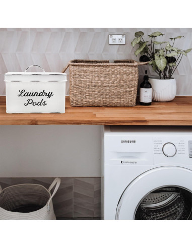 Contenedor de Almacenamiento para Pods de Lavandería AuldHome Blanco Rústico