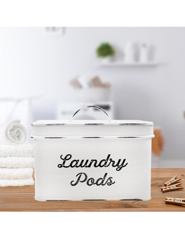Contenedor de Almacenamiento para Pods de Lavandería AuldHome Blanco Rústico
