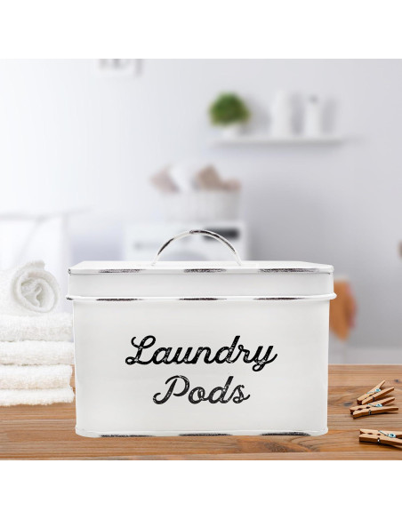 Contenedor de Almacenamiento para Pods de Lavandería AuldHome Blanco Rústico