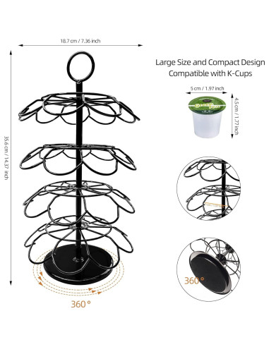 Soporte organizador K-Cup 36 cápsulas metal negro giratorio