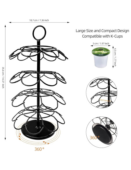 Soporte organizador K-Cup 36 cápsulas metal negro giratorio
