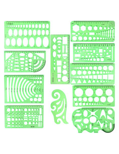 Plantillas de Dibujo Geométrico 11PCS BetyBedy - Plástico Verde