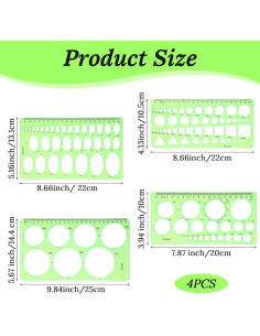 Plantillas de Dibujo Geométrico Dimeho, 4 Pcs, Plástico Verde 2