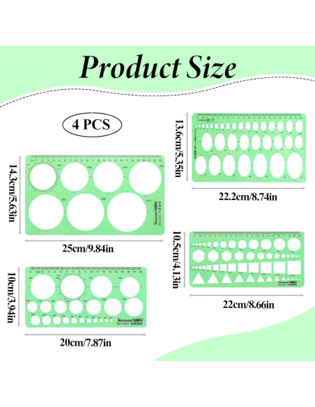 4 Piezas Plantillas Geométricas Plástico Abeillo 2mm