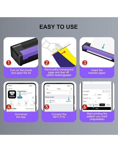 Impresora de Plantillas de Tatuaje Tatouhom P19 Bluetooth