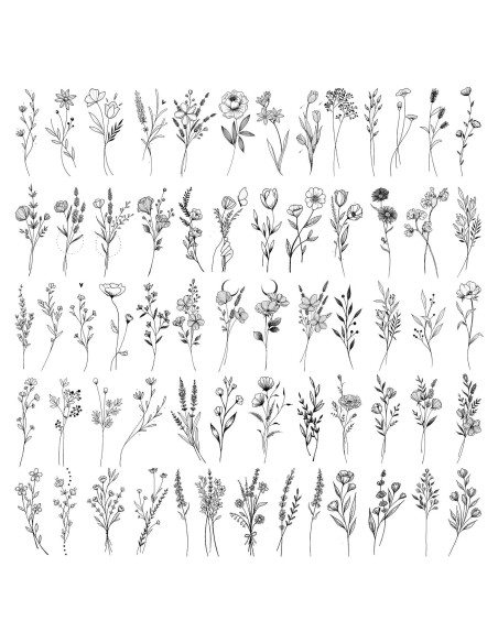 15 Hojas Tatuajes Temporales FANRUI Flores Negras 10x6cm