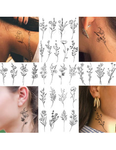 15 Hojas Tatuajes Temporales FANRUI Flores Negras 10x6cm 2