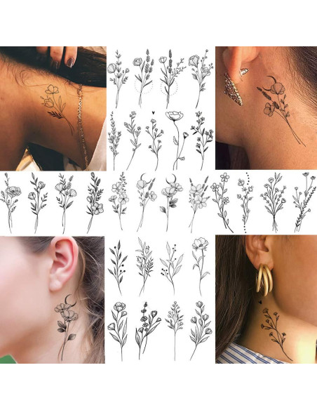 15 Hojas Tatuajes Temporales FANRUI Flores Negras 10x6cm