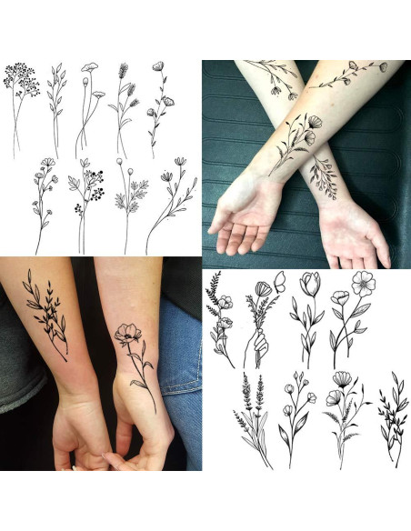 15 Hojas Tatuajes Temporales FANRUI Flores Negras 10x6cm
