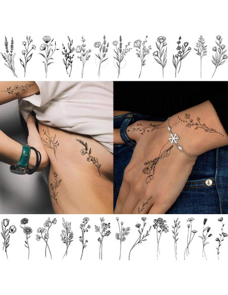 15 Hojas Tatuajes Temporales FANRUI Flores Negras 10x6cm