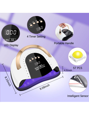 Lámpara UV LED 268W LKE S2 PRO con Temporizador y Sensor