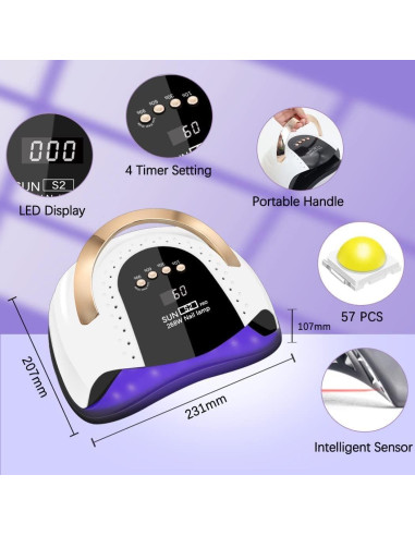 Lámpara UV LED 268W LKE S2 PRO con Temporizador y Sensor