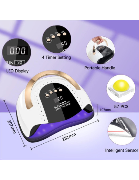 Lámpara UV LED 268W LKE S2 PRO con Temporizador y Sensor