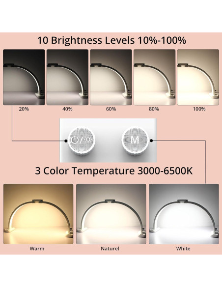 Lámpara de Escritorio Semlos F-800A Plegable para Uñas 79cm