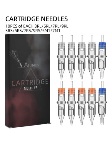 100 Agujas de Tatuaje Desechables ATOMUS 3RL 5RL 7RL 9RL