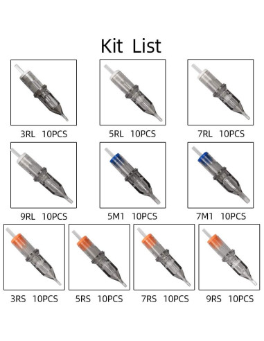 100 Agujas de Tatuaje Desechables ATOMUS 3RL 5RL 7RL 9RL