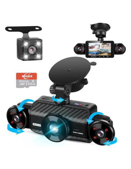 Cámara Dash WIZACE 4 Canales 1080P Visión 360 con SD 64GB
