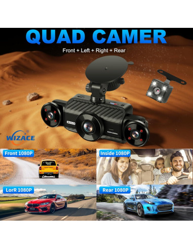Cámara Dash WIZACE 4 Canales 1080P Visión 360 con SD 64GB