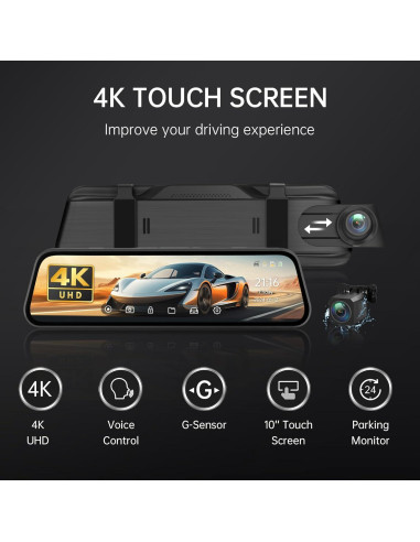 Cámara Dash Veement VT10 4K 10" con Respaldo 1080P y SD 32GB