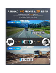 Cámara Dash Delantera y Trasera RENGAC Y600 4K+2K WiFi GPS 2