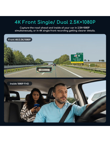 Cámara Dash COOAU D30S 4K GPS Wi-Fi Doble Canal 2.5K+1080P