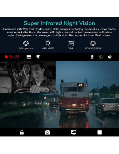 Cámara Dash COOAU D30S 4K GPS Wi-Fi Doble Canal 2.5K+1080P