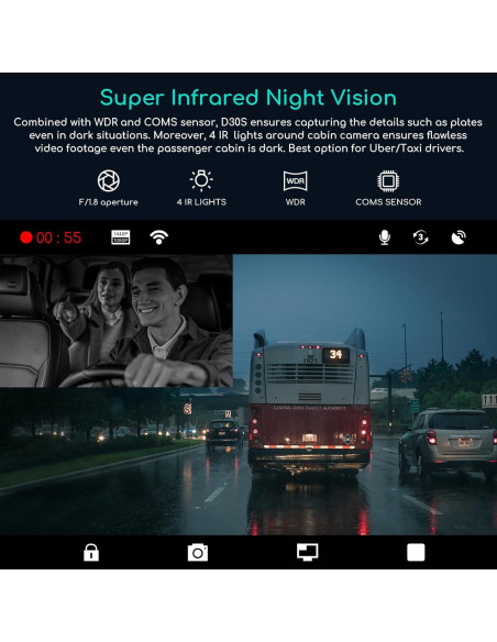 Cámara Dash COOAU D30S 4K GPS Wi-Fi Doble Canal 2.5K+1080P
