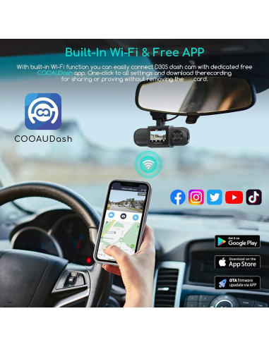 Cámara Dash COOAU D30S 4K GPS Wi-Fi Doble Canal 2.5K+1080P