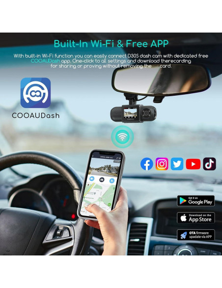 Cámara Dash COOAU D30S 4K GPS Wi-Fi Doble Canal 2.5K+1080P