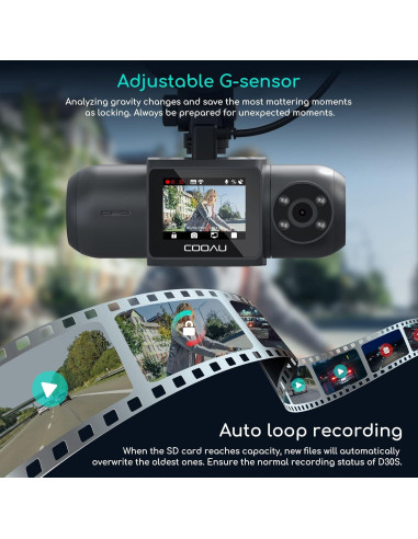 Cámara Dash COOAU D30S 4K GPS Wi-Fi Doble Canal 2.5K+1080P