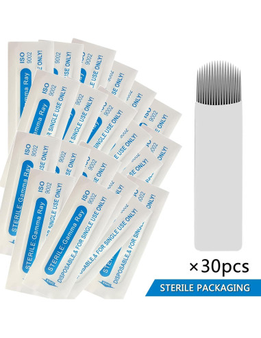 30 Agujas Desechables Microblading Kaiqikaixi 18U Estériles