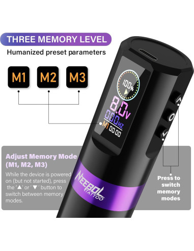 Kit de Tatuaje Inalámbrico Neebol para Principiantes - 20 Agujas, 8 Tintas